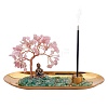 Natural Rose Quartz with Green Aventurine Chips with Brass Incense Burner Holder DJEW-G027-19RG-03-1