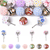5Pcs Luminous Glow in the Dark Polymer Clay Pave Rhinestone Round Beads with Resin Flower CLAY-YW0002-48-2