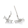 Rhodium Plated Bowknot 925 Sterling Silver with Clear Cubic Zirconia Stud Earring Findings STER-Q192-08P-2