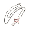 201 Stainless Steel Wheat Cross Pendant Box Chain Necklaces for Women Men NJEW-B124-01P-5