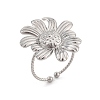 Flower 304 Stainless Steel Open Cuff Ring for Women RJEW-M049-04P-2