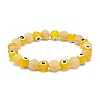 7Pcs 7 Colors Natural Weathered Agate(Dyed) & Lampwork Evil Eye Round Beaded Stretch Bracelets Set BJEW-JB08958-3