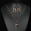Cat Shape Zinc Alloy Enamel Pendant Necklaces & Dangle Earrings Sets FS-WG2319B-01-4