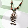 Ceramic Fish Pendant Adjustable Waxed Cord Necklaces for Women NJEW-B146-04-1