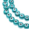 Handmade Evil Eye Lampwork Flat Round Bead Strands LAMP-L058-10mm-11-3