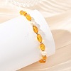 Oval Natural Baltic Amber & Natural Cultured Freshwater Pearl & Brass Beaded Stretch Bracelets for Women BJEW-JB14171-2