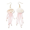 304 Stainless Steel Dyed Synthetic Turquoise & Natural Rose Quartz & Glass Seed Beaded Jellyfish Dangle Earrings EJEW-MZ00529-02-3