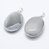 Oval Brass Natural Crystal Agate Pendants G-A136-B09S-2
