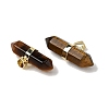 Natural Tiger Eye Double Terminal Pointed Pendants G-NH0001-15G-08-2