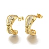 Brass Micro Pave Clear Cubic Zirconia Stud Earrings for Women EJEW-U056-05A-G-4