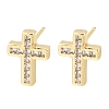 Brass Micro Pave Clear Cubic Zirconia Cross Stud Earrings EJEW-F400-22B-G-4
