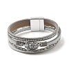 Vintage Leather Bracelet with European and American White Crystal Inlaid Diamonds - Magnetic Buckle. ST5204791-1