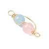 3Pcs 3 Styles Copper Wire Wrapped Natural Rose Quartz & Quartz & Lapis Lazuli & Amethyst Round Beded Links Connector Charms PALLOY-JF04678-4