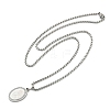 304 Stainless Steel Micro Pave Clear Cubic Zirconia Oval Pendant Box Chain Necklaces for Men NJEW-S387-02P-4