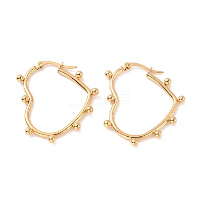 PVD Vacuum Plating 304 Stainless Steel Beaded Heart Hoop Earrings for Women EJEW-F280-10A-G-1