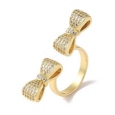 Bowknot Brass Micro Pave Clear Cubic Zirconia Open Cuff Rings for Women LS-RJEW-C098-15G-1