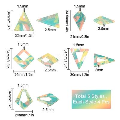 20Pcs 5 Style Acrylic Pendants MACR-SC0001-07-1