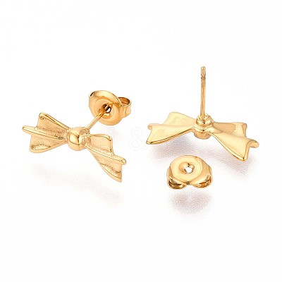 Bowknot 304 Stainless Steel Stud Earrings EJEW-T047-12G-1