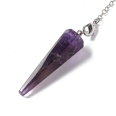 Natural Amethyst Hexagonal Pointed Cone Dowsing Pendulum Pendants G-G983-05P-01-1