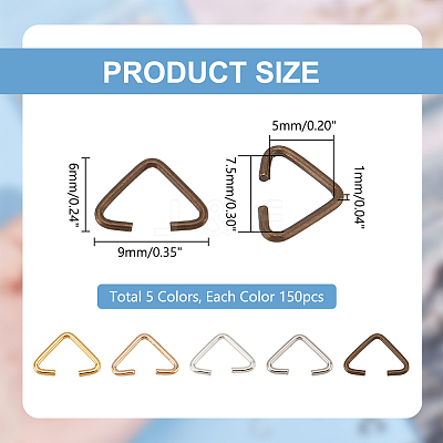 750Pcs 5 Colors Iron Triangle Rings IFIN-PH0002-21-1
