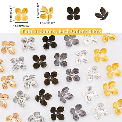 240Pcs 6 Colors Iron Bead Caps IFIN-AR0001-28-1
