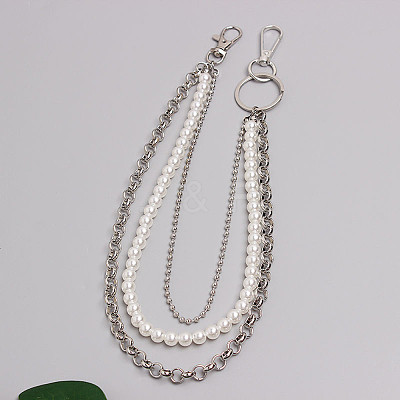 Iron & Imitation Pearl 3 Layer Tassel Trousers Chains WG053FD-10-1
