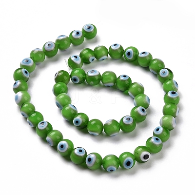 Handmade Evil Eye Lampwork Round Bead Strands LAMP-L055-8mm-24-1