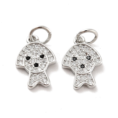 Dog Brass Micro Pave Clear Cubic Zirconia Charms KK-G425-14P-1