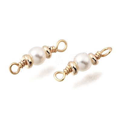 Brass & ABS Plastic Imitation Pearl Round Links Connector Charms KK-C258-03LG-1