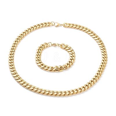 Ion Plating(IP) 304 Stainless Steel Cuban Link Chain Bracelets & Necklaces Jewelry Sets SJEW-B019-03D-G-1