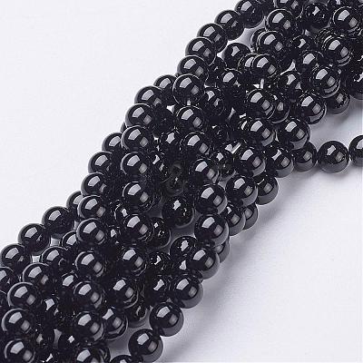 Natural Black Onyx Round Beads Strands GSR6mmC097-1