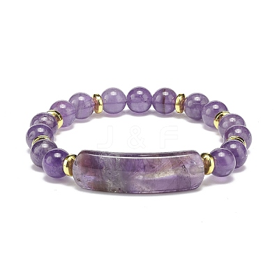 Natural Amethyst Rectangle Beaded Stretch Bracelet BJEW-JB08982-05-1