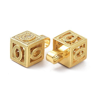 Alphabet Brass Micro Pave Clear Cubic Zirconia Pendants ZIRC-O045-01G-O-1