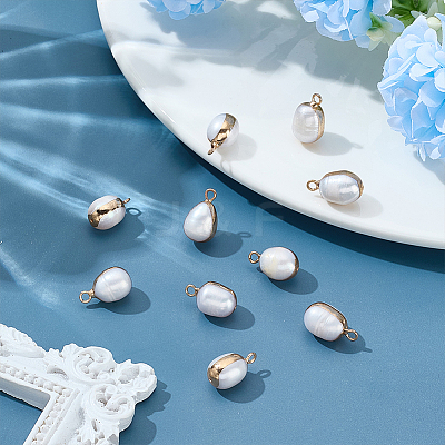 10Pcs Electroplate Natural Baroque Pearl Keshi Pearl Pendants PEAR-ME0001-01-1