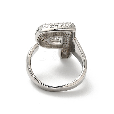 Letter Brass Micro Pave Clear Cubic Zirconia Open Cuff Ring for Women RJEW-N046-03P-P-1