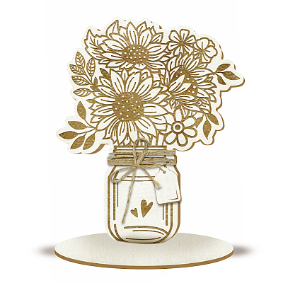 Wood Flower Bouquet Greeting Card AJEW-WH0441-002-1