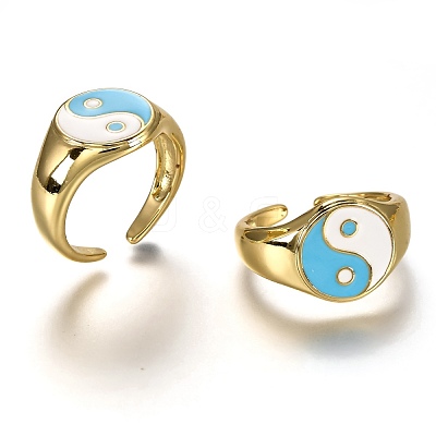 Brass Enamel Cuff Rings RJEW-C100-22G-C-1
