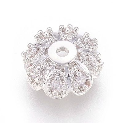 Multi-Petal Brass Micro Pave Cubic Zirconia Bead Caps ZIRC-F088-038P-1