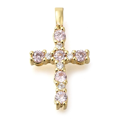 Brass Pave Clear Cubic Zirconia Pendants KK-M101-01G-04-1