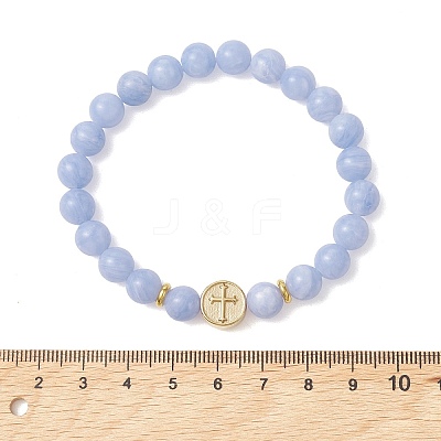 Round Natural Dyed Blue Lace Agate Beads Stretch Bracelets BJEW-JB13666-1