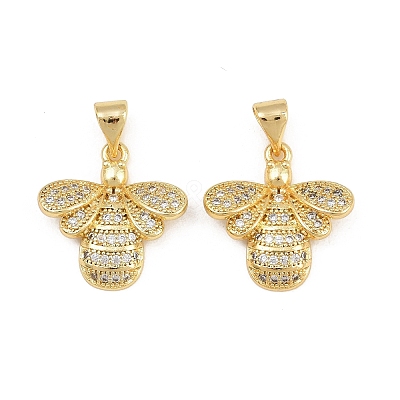 Brass Micro Pave Clear Cubic Zirconia Pendants ZIRC-I036-25G-1