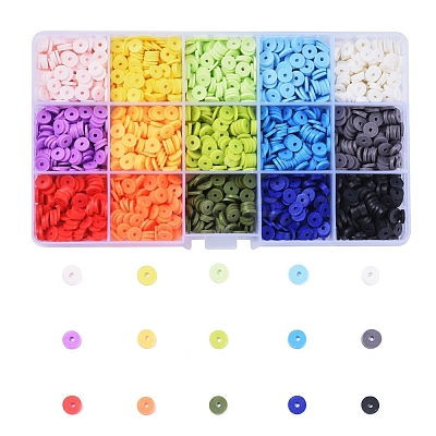 15 Colors Handmade Polymer Clay Beads CLAY-X0011-02B-1
