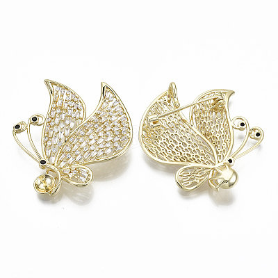 Brass Micro Pave Cubic Zirconia Brooch Findings KK-R136-001-NF-1