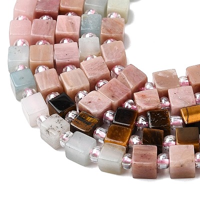 Natural Howlite & Pink Opal & Flower Amazonite & Rhodonite & Tiger Eye Beads Strands G-H333-03A-1