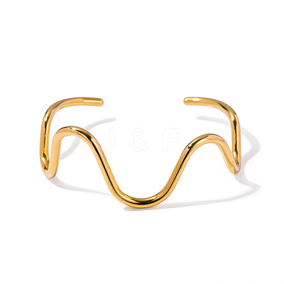 Personalized Wave Design 304 Stainless Steel Open Cuff Bangles for Women ZD3486-1