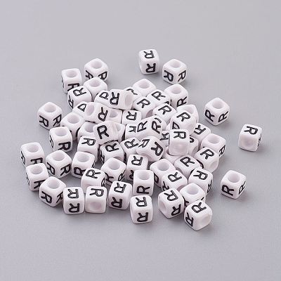 50g Opaque Acrylic Horizontal Hole Letter Beads SACR-TA0001-19R-1