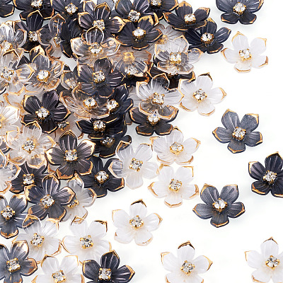 100Pcs 2 Colors Transparent Resin Sakura Flower Bead Caps RESI-TA0005-57-1