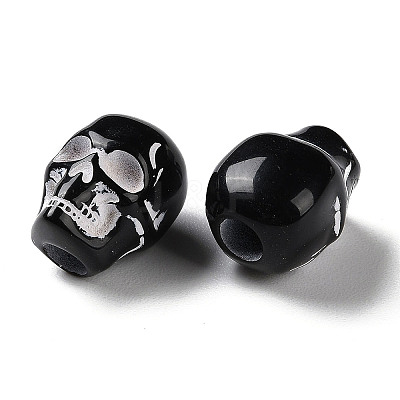 Spray Printed Opaque Acrylic European Beads SACR-P031-35B-01-1