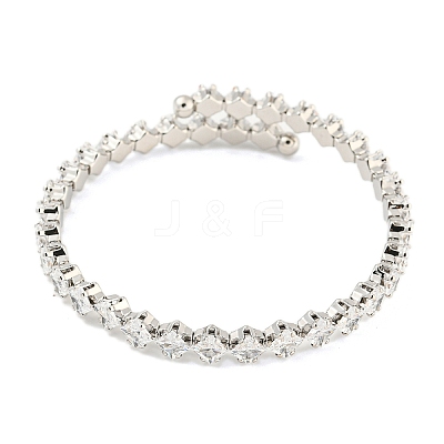 Rack Plating Brass Pave Clear Cubic Zirconia Rhombus Open Cuff Bangles BJEW-B110-02P-1
