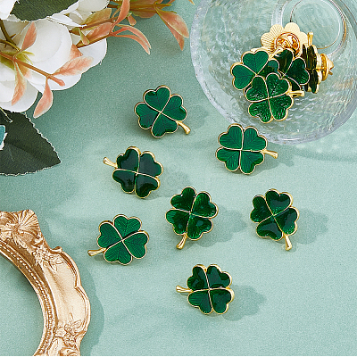 12Pcs Saint Patrick's Day Alloy Enamel Shamrock Brooch JEWB-FH0001-64B-1